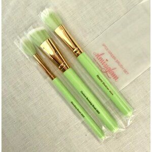 Slmissglam 3-Piece Green Brush Set - Round Blusher- Contour - Blending Brushes